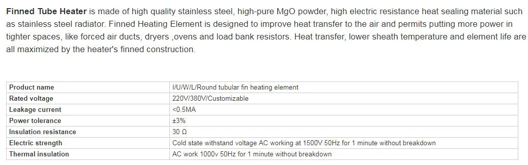 Customized Industrial Air Finned Tubular Heater for Duct Load Bank/Dryers and Ovens